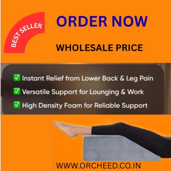 ORCHEED Leg Elevation Wedge Pillow PU Foam Relieves Leg Pain and Knee Pain Relief and Improves Blood Circulation for Legs, Sleeping, Reading, and Relaxing (Size LxBxH- 24x21x8 in)
