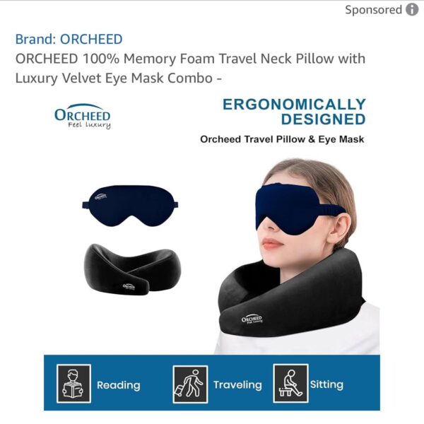 MEMORY FOAM TRAVEL NECK PILLOW WITH EYES MASK COMBO