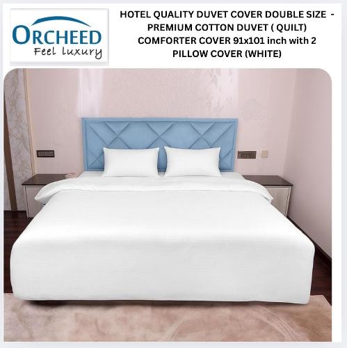 ORCHEED DUVET COVER DOUBLE SIZE - PREMIUM COTTON DUVET/QUILT/COMFORTER COVER 91X101 INCH WITH 2 PILLOW COVER ( WHITE)
