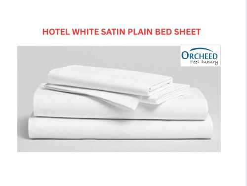 ORCHEED WHITE SATIN PLAIN BED SHEET FOR RESORTS/HOTEL